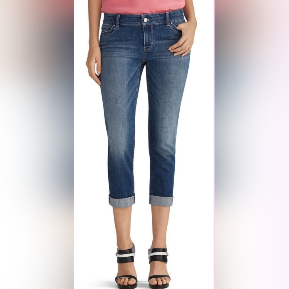 WHBM Noir Crop Slim Straight Leg Denim Jeans 